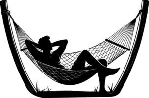 a silhouette of a man sitting in hammock vector