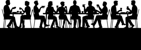 silhouettes of people sitting at a table vector