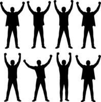silhouettes of men with arms raised in different poses vector