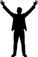 a man with arms up silhouette vector