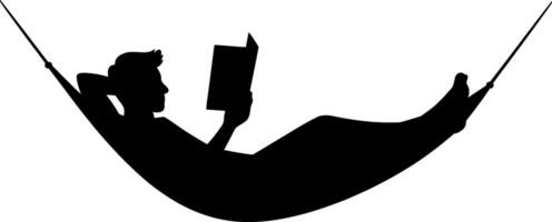 silhouette of a man reading a book in a hammock vector