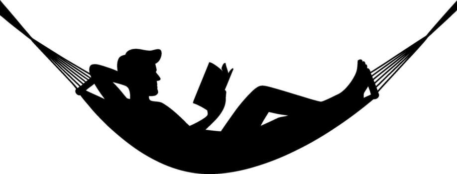 man reading a book in a hammock silhouette vector