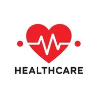 Red heart with heartbeat line and healthcare text logo vector