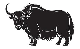 Black silhouette of a majestic yak with large curved horns vector