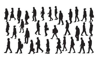 Diverse group of people walking in silhouette against a white background vector