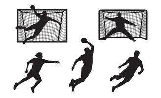Silhouette of handball players in action near the goal during a match vector