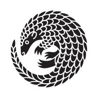 Stylized black pangolin curled in a protective ball shape vector