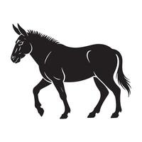 Silhouette of a donkey walking with its head turned to the left vector