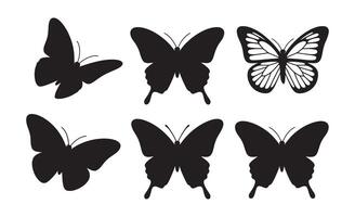 Collection of six black butterfly silhouettes with varied wing patterns and poses vector