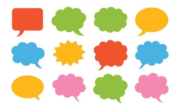 Collection of colorful speech bubbles and thought clouds on white background vector