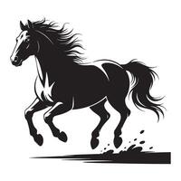 Dynamic black silhouette of a horse galloping with flowing mane vector