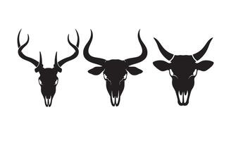Three silhouetted animal skulls with distinct horns on white background vector