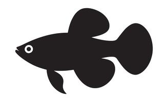 Stylized black silhouette of a betta fish with flowing fins vector