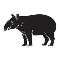 Black silhouette of a tapir standing on a white background vector