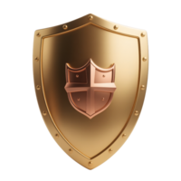 A golden shield with a copper emblem isolated on transparent background png
