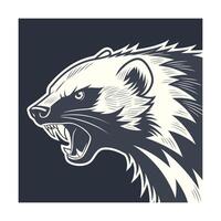 Badger Head in Profile with Open Mouth Sharp Teeth on Dark Blue animal wildlife vector