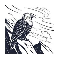 An eagle perched on mountain peaks with stylized clouds bird animal vector