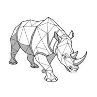 Geometric rhino in with gray shading on a walking forward rhinoceros animal vector