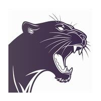 Silhouette a snarling panther head in purple with sharp teeth open mouth on animal vector