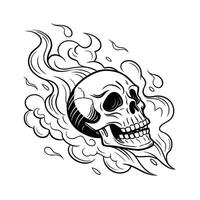A skull with flames smoke on a graphic death vector