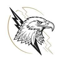 Eagle head graphic with lightning bolt gold circular shapes on bird animal vector