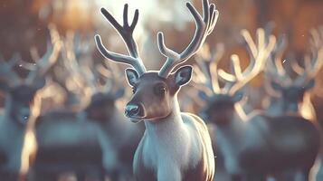 Majestic Reindeer Portrait in Soft Golden Light. photo