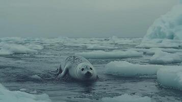 Curious Seal Peeking from Icy Waters with a Gentle Gaze. photo