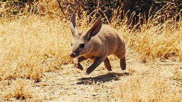 Aardvark Running Through Dry Grass in the African Savanna. photo