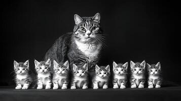 A Mother Cat and Her Adorable Litter of Kittens Posed Together. photo