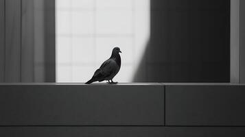 Lone Pigeon Perched Amidst Stark Architectural Shadows. photo