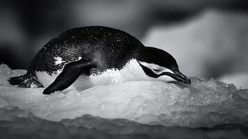 Majestic Penguin Resting Peacefully on a Gleaming Iceberg. photo