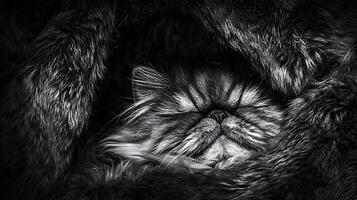 Cozy Cat Napping in a Furry Blanket with Dramatic Lighting. photo