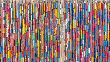 Vibrant Rainbow Rows of Shipping Containers Stacked High Globally. photo