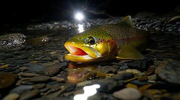 Trout in Shallow Water with Dramatic Light Effects and Ripples. photo