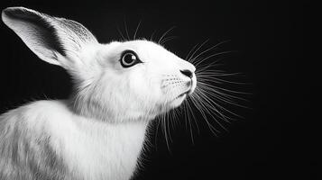 Majestic White Hare Portrait With Sharp Focus on Whiskers and Eye. photo