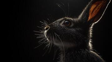 Striking Portrait of a Rabbit's Face with Dramatic Backlighting. photo