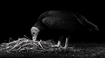 Black Vulture Foraging in a Nest of Twigs photo