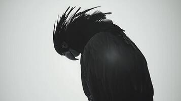 Dramatic Black Cockatoo Portrait with Striking Crest and Intense Gaze. photo