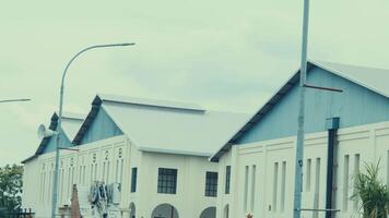 Historic Building with Blue Roof and Arched Windows video