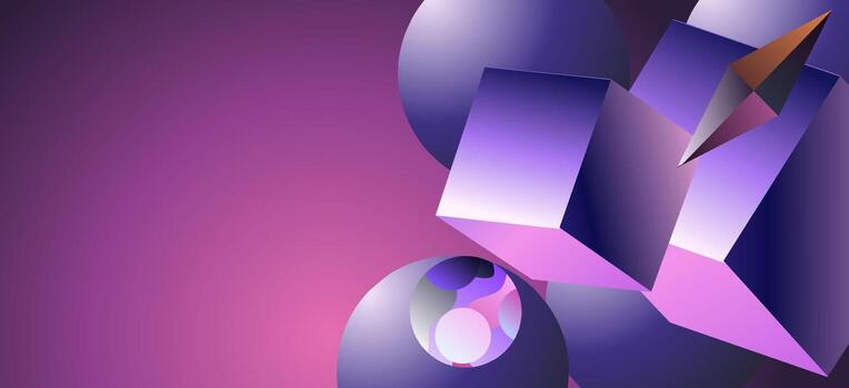 Abstract background of 3d geometric shapes in violet colors. vector