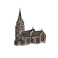 Church drawing sketch doodle. Coloured hand drawing of a building. vector