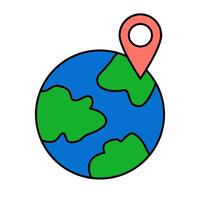 Globe icon with a location pin, commonly used to symbolize. Global location or mapping. vector