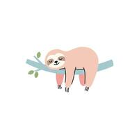 Cute Cartoon Sloth Relaxing on a Branch in Pastel Colors vector