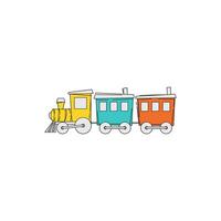 Colorful Cartoon Train With Engine and Two Carriages on White Background vector