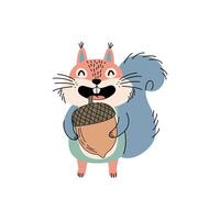 Cheerful cartoon squirrel happily holding an acorn with a smile vector