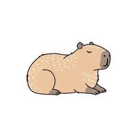 Cute Cartoon Capybara Character Sitting Relaxed on White Background vector