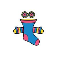 Colorful Sock Puppet Cartoon Character with Big Buttons and Smiles vector