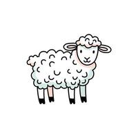 Cute Cartoon Illustration of a Sheep with Fluffy Wool and Happy Expression vector