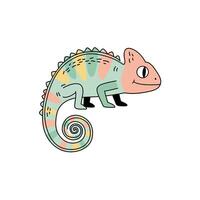 Cartoon Style Chameleon Illustration with Colorful Patterns and Smiling Face vector