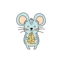 Cute cartoon mouse holding cheese with a joyful expression and big ears vector